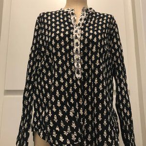 J.Crew Black and White Floral Print Business Top